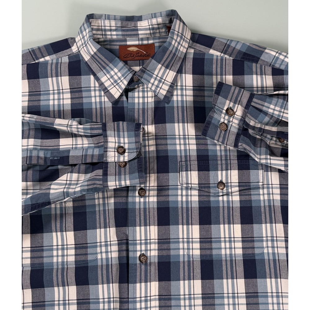 Bob Timberlake Blue/White Plaid 100% Cotton Mens Long Sleeve Button Up Shirt -XL